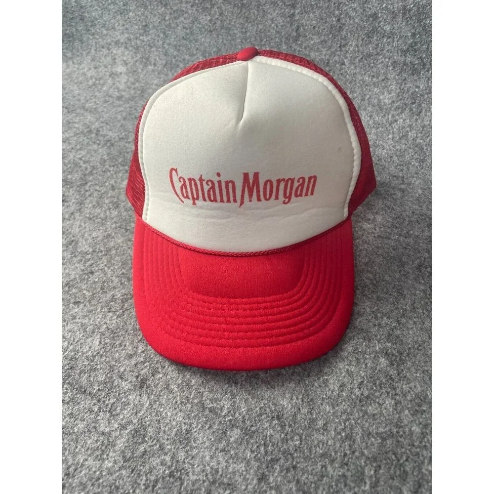 Vintage Nissun Captain Morgan Trucker Hat Adult Adjustable Red White Mesh Back